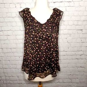 REBECCA MINKOFF 𝅺Black White Floral Sleeveless blouse S